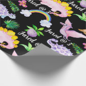 Papier Cadeau Dinosaure noir Anniversaire de enfant d'aquarelle (Coin)