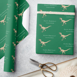 Papier Cadeau Dinosaure Personnalisé Joyeux Anniversaire Vert
