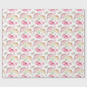 Papier Cadeau Dinosaure rose Fille Anniversaire Nom personnalisé (Plat)