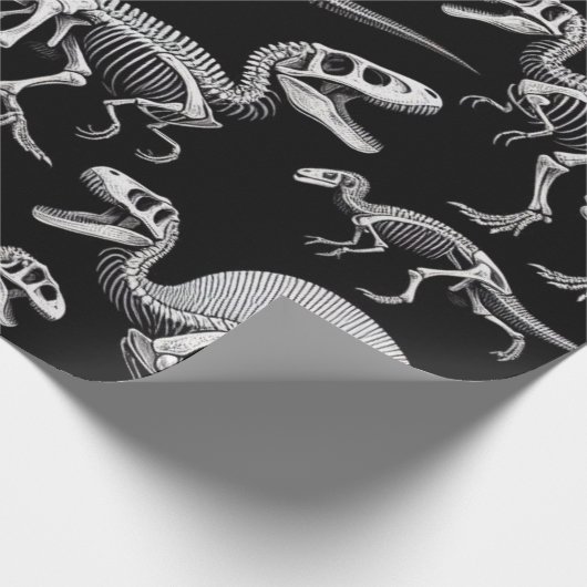 Papier Cadeau Dinosaure Skeletons Fossiles Bons Blancs (Coin)