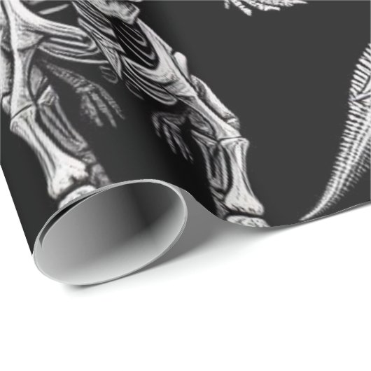 Papier Cadeau Dinosaure Skeletons Fossiles Bons Blancs (Coin rond)