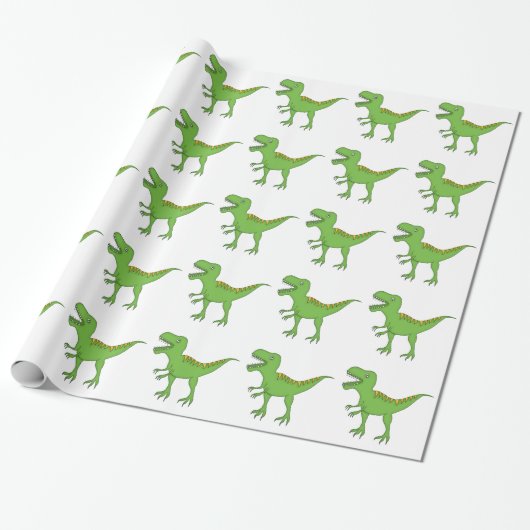 Papier Cadeau Dinosaure-T-Rex vert mignon (Déroulé)