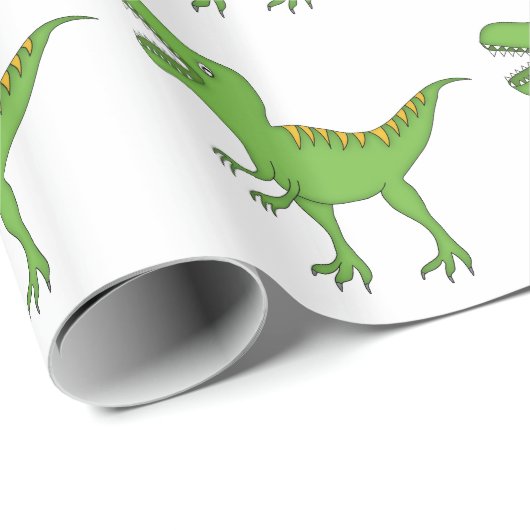Papier Cadeau Dinosaure-T-Rex vert mignon (Coin rond)