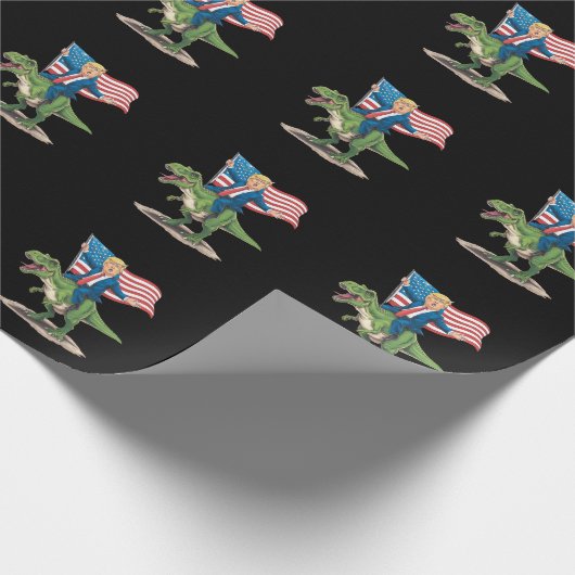 Papier Cadeau Dinosaure Trump Riding T Rex États-Unis Drapeau am (Coin)