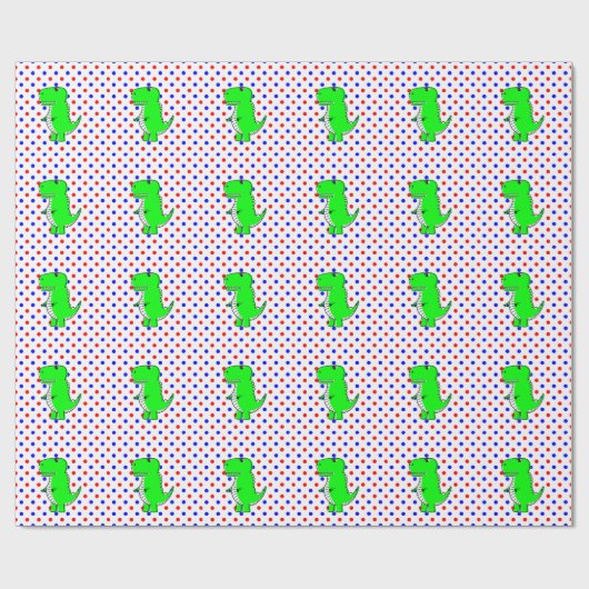 Papier Cadeau Dinosaure Vert Rouge Bleu Points à (Plat)