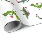 Papier Cadeau Dinosaures à Santa Hats (Coin rond)