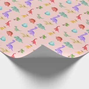 Papier cadeau Dinosaures amis - Rose