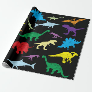 Papier Cadeau Dinosaures colorés Aquarelle Enfants Motif
