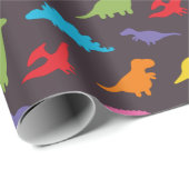 Papier Cadeau Dinosaures colorés motif, enfants (Coin rond)