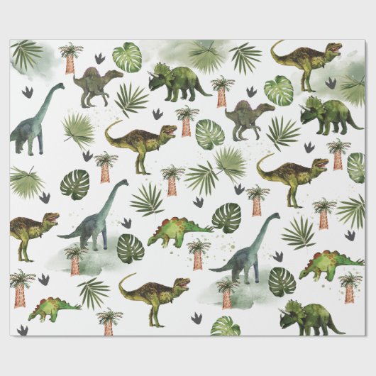 Papier Cadeau Dinosaures cool T-Rex Jurrasic Découpage de verdur (Plat)