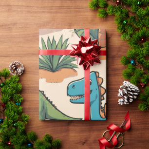 Papier Cadeau Dinosaures de dessin animé adorables sur un cadeau