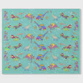 Papier Cadeau Dinosaures de Noël à Santa Hats (Plat)