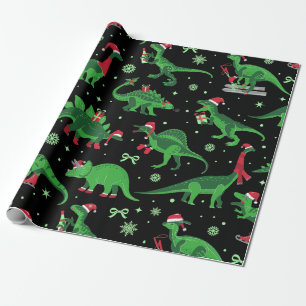 Papier Cadeau dinosaures de noël noir stegosaurus triceratops