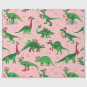 Papier Cadeau dinosaures de noël rose stegosaurus triceratops (Plat)
