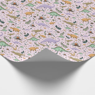 Papier Cadeau Dinosaures en rose