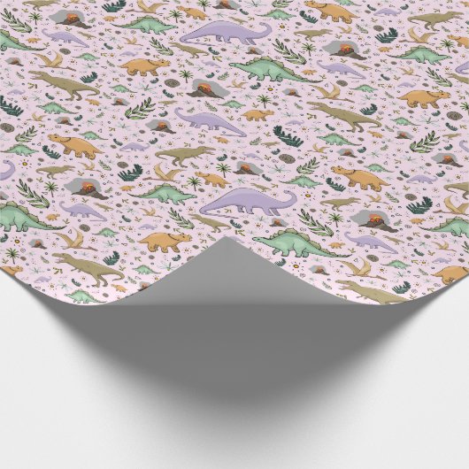 Papier Cadeau Dinosaures en rose (Coin)