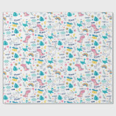 Papier Cadeau Dinosaures et licornes pour enfants (Plat)