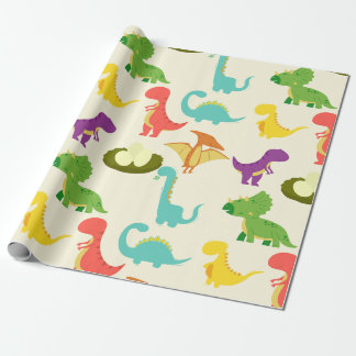 Papier Cadeau Dinosaures Et Oeufs Colorés Vibrants