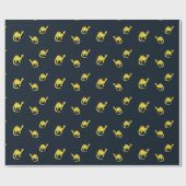 Papier Cadeau Dinosaures jaunes mignons motif sur bleu (Plat)