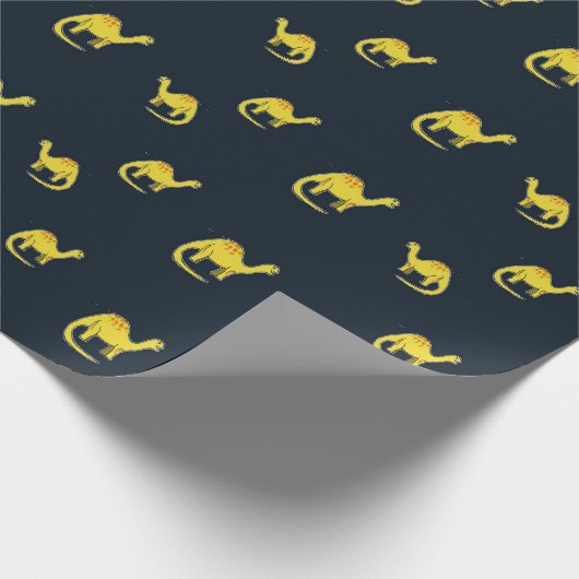 Papier Cadeau Dinosaures jaunes mignons motif sur bleu (Coin)