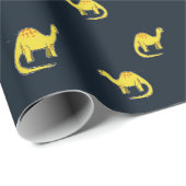 Papier Cadeau Dinosaures jaunes mignons motif sur bleu (Coin rond)