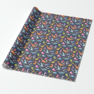 Papier Cadeau Dinosaures pour enfants : Motif Vintage coloré