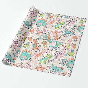 Papier Cadeau Dinosaures sombres roses Motif