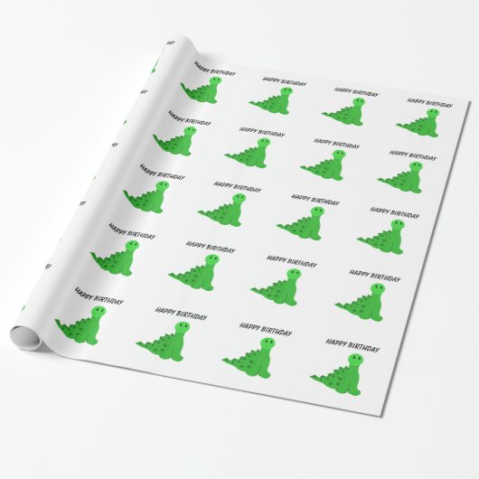Papier Cadeau Dinosaures vert thème d'anniversaire (Déroulé)