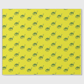 Papier Cadeau Dinosaures verts sur motif jaune (Plat)
