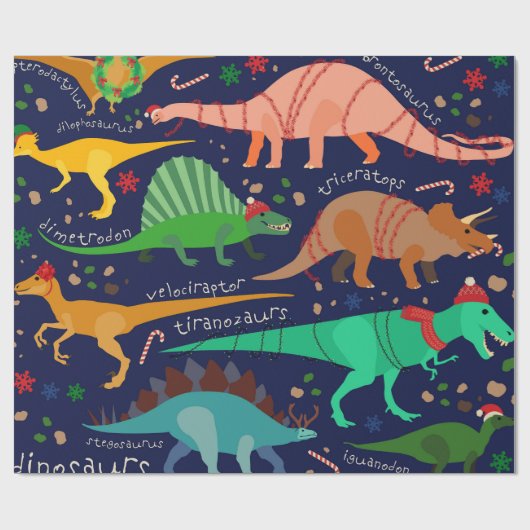 PAPIER CADEAU DINOSAURS REPOUSSÉS POUR NOËL (Plat)