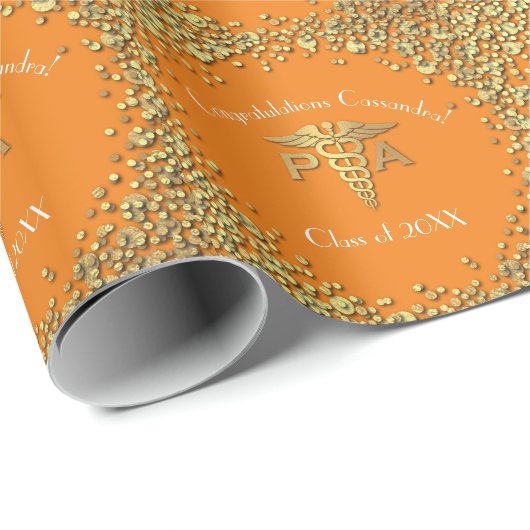 Papier Cadeau Diplômé Assistant de Médecine AM Orange Or (Coin rond)