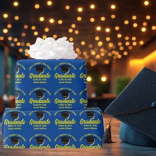 Papier Cadeau Diplômé bleu jaune personnalisable remise des dipl