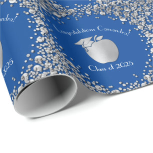 Papier Cadeau Diplôme d'enseignement Bleu Argent