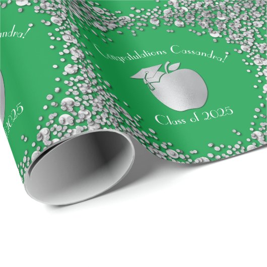 Papier Cadeau Diplôme d'enseignement Green Silver (Coin rond)