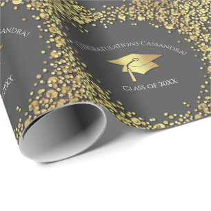 Papier Cadeau Diplômé Gris et Or