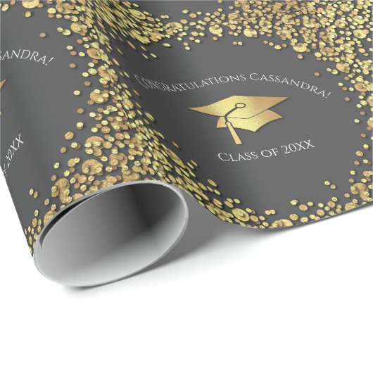 Papier Cadeau Diplômé Gris et Or (Coin rond)