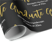 Papier Cadeau Diplômé Noir Blanc Or Nom de la graduation (Coin rond)