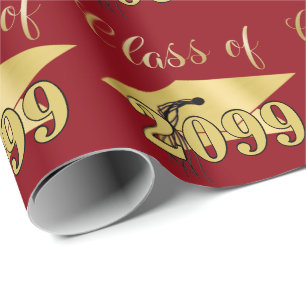 Papier Cadeau Diplômé Or Métallisé Rouge Année de Promotion