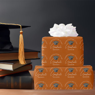 Papier Cadeau Diplômé Orange Brûlée Personnalisé pour la Remise