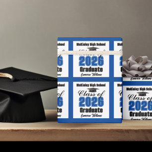 Papier Cadeau Diplômé personnalisé bleu de la promotion 2026