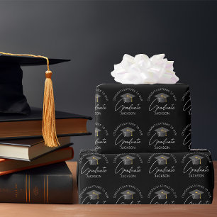Papier Cadeau Diplôme Personnalisé Élégant Noir pour la Remise d