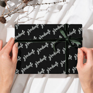 Papier Cadeau Diplômé Simple Noir et Blanc Fête de remise des