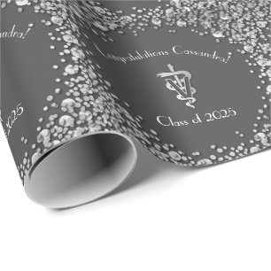 Papier Cadeau Diplômé Vétérinaire Gris Argent