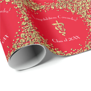 Papier Cadeau Diplômé Vétérinaire Rouge Or