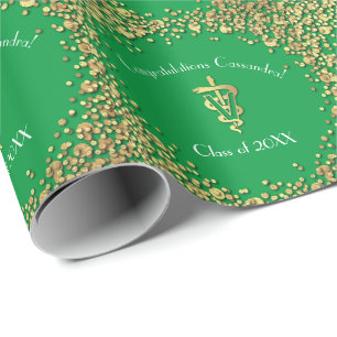 Papier Cadeau Diplômé Vétérinaire Vert Or
