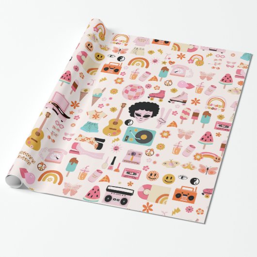 Papier Cadeau disco années 1970 alien funky super (Déroulé)