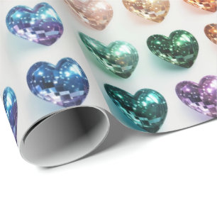 Papier Cadeau Disco Ball Pride Coeurs Enveloppement Cadeau