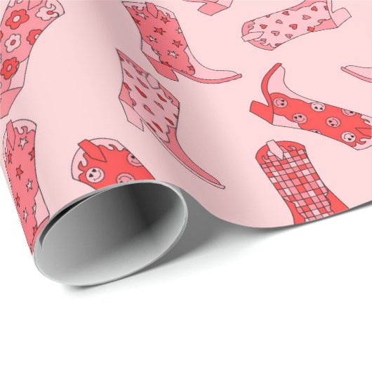 Papier Cadeau Disco Cowgirl Retro Pink & Red Wrapper Paper Roll (Coin rond)