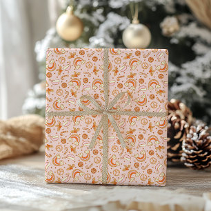 Papier Cadeau Disco de Noël Rose Cute Rainbow Père Noël
