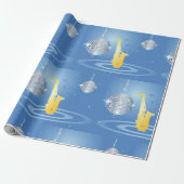 Papier Cadeau Disco Jazz Saxophone Balls de Miroir Étincelant (Déroulé)